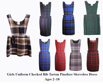 Mädchen Uniform Kariert Latz Tartan Schürze Ärmellos Kleid Alter 2-18