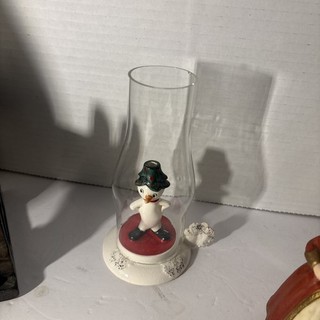 Holt Howard Snowmen VTG Candle Holder Glass Hurricanes See Picture Foot Glass