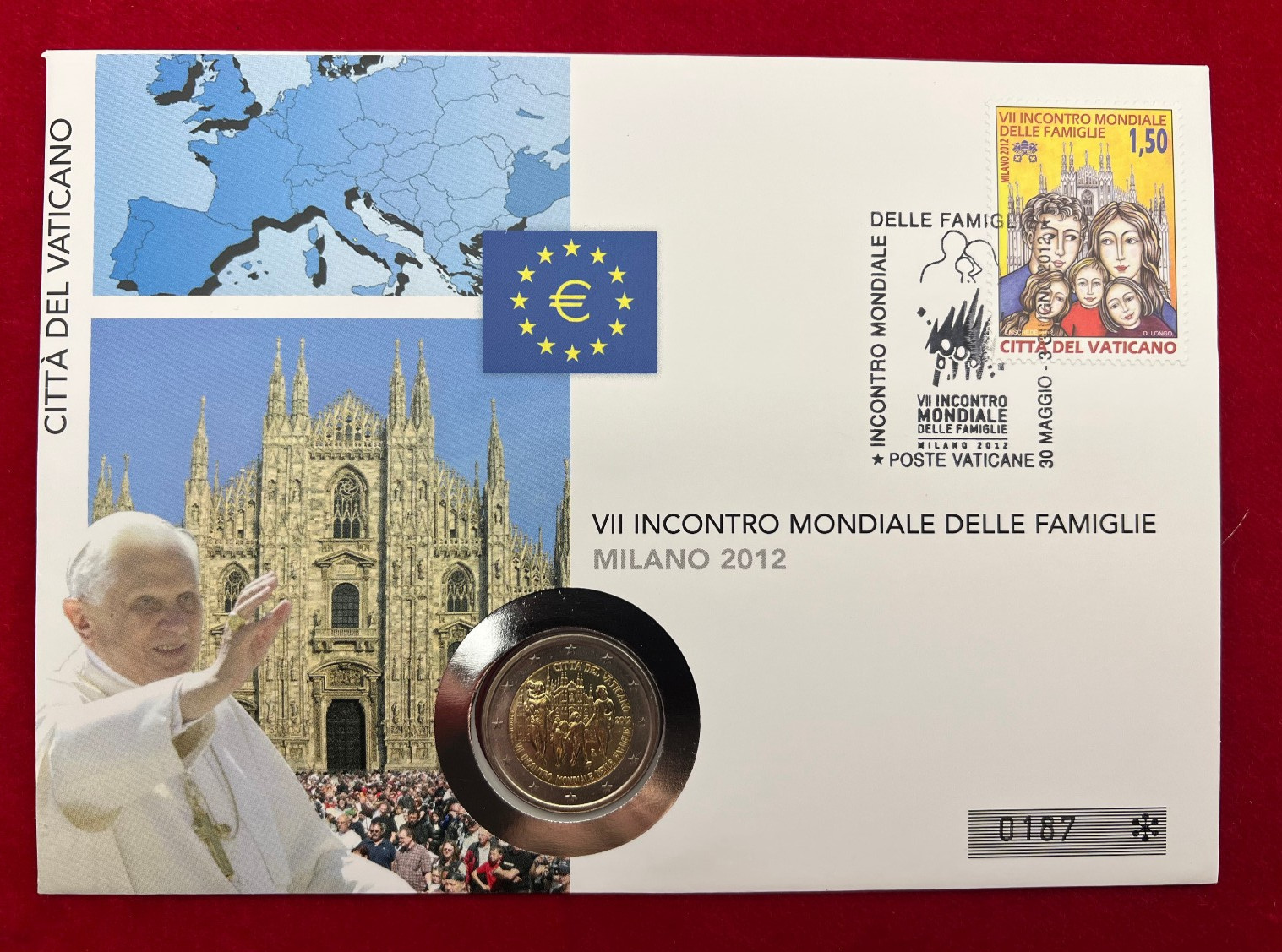 2 euros Vatican, 2012, Rencontre mondiale des familles Milan, Stgl, en lettre...