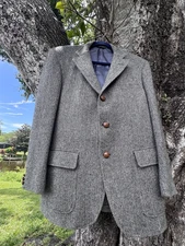 Vintage Corbin Sports Jacket Blazer Black White  WoolHerringbone Tweed  44/46R