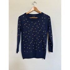 J.Crew Navy Gold Embroidered Star Merino Wool Crew Neck Sweater XS Celestial