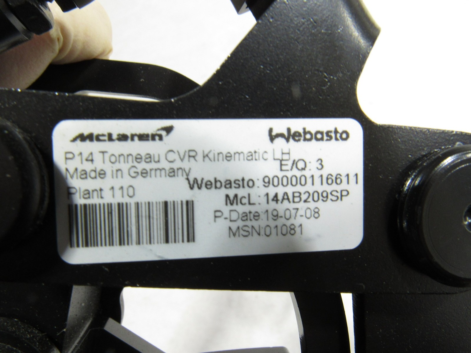 17-20 Mclaren 720S 720 2020 Spider Convertible Rear Left Roof Top Lift Hinge Y2