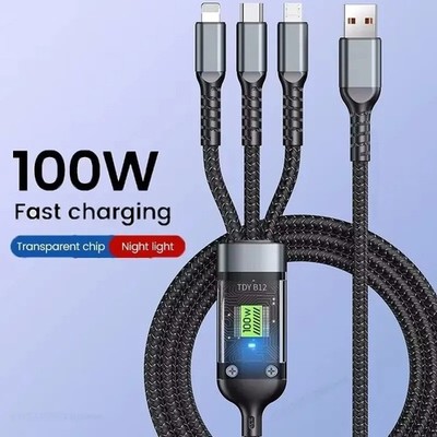 3 in 1 Fast Charging Cable Cell Phone Charger Cord For iPhone Type C Micro USB