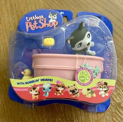 NEW Littlest Pet Shop LPS Black, gray & White HUSKY in Tub 210 2006 