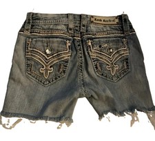 Rock Revival Donnna Distressed Destroyed Cut Off Jean Shorts Waist Sz 27