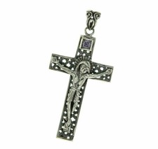 925 Sterling Silver Amethyst Jesus Christ Crucifix Cross Pendant »P34