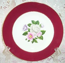 5 HOMER LAUGHLIN CAVALIER MARGARET ROSE BREAD PLATE  FLORAL RED