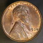 1936 LINCOLN CENT BU FRESH FROM AN ORIGINAL ROLL-LOT-057 TONED