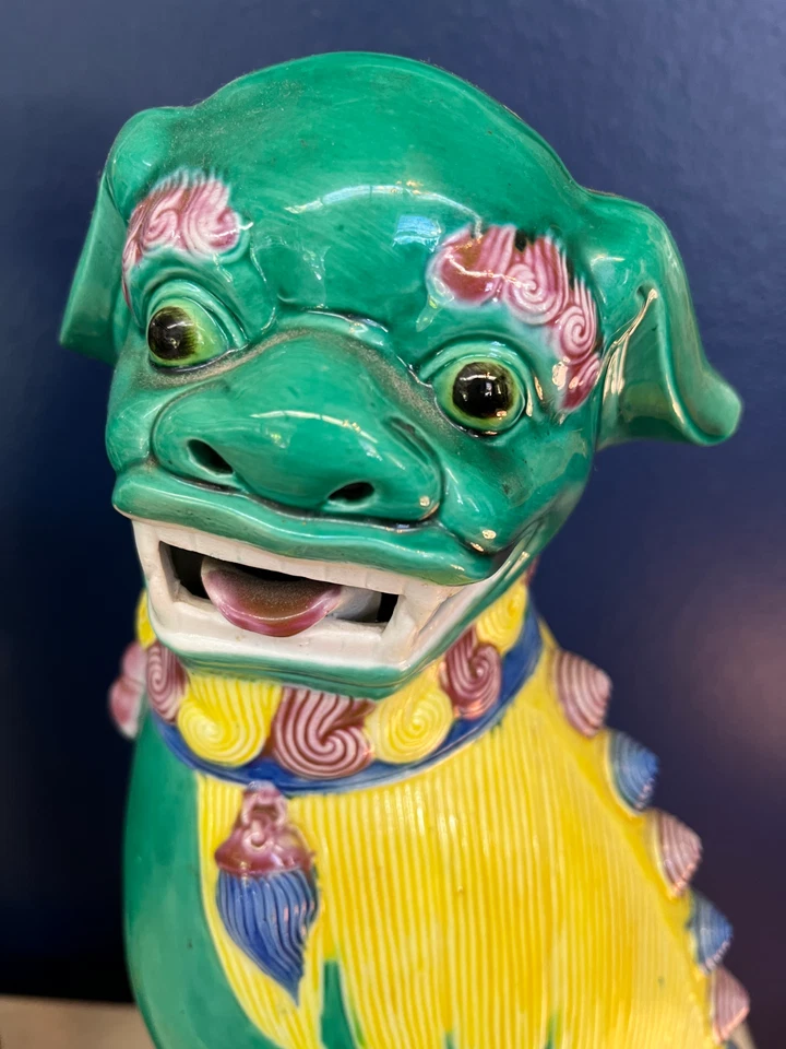 ANTIGUA PORCELANA CHINA VINTAGE LEONES BUDISTAS FOO DOGS 16.5" ¡¡COMO NUEVA!!! Foto 4 de 4