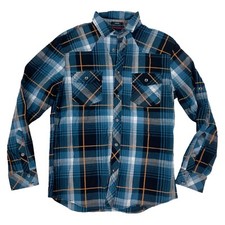 Rock & Republic STRETCH Blue Plaid Button Shirt Sz M Cotton Spandex Long Sleeve