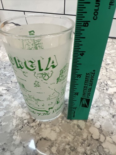 Vtg Hazel Atlas GEORGIA Empire State Map Souvenir Glass Frosted Green 5” - Picture 6 of 7
