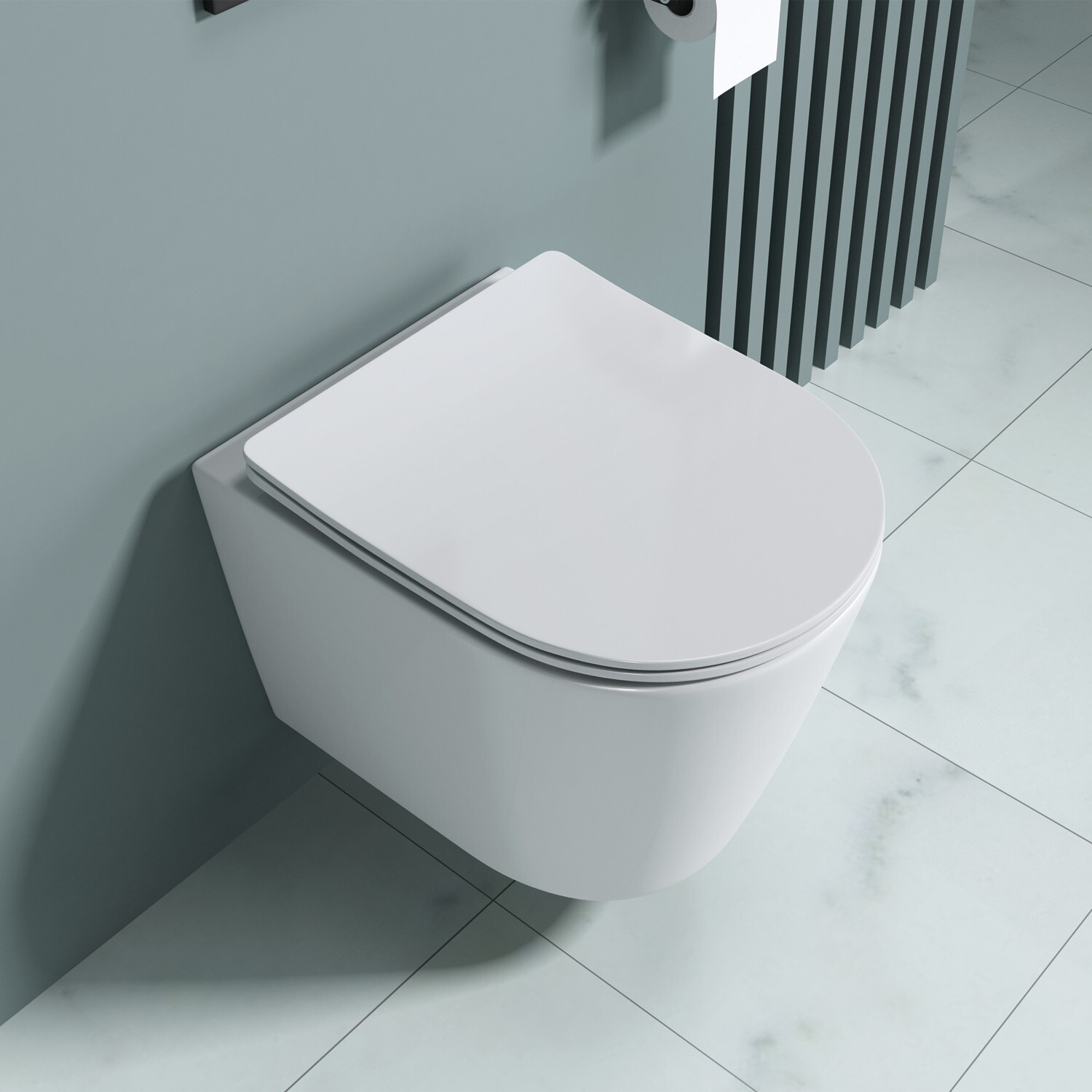 Durovin Bathroom Toilet Pan Rimless Round Wall Hung WC + Soft Close Seat 483mm