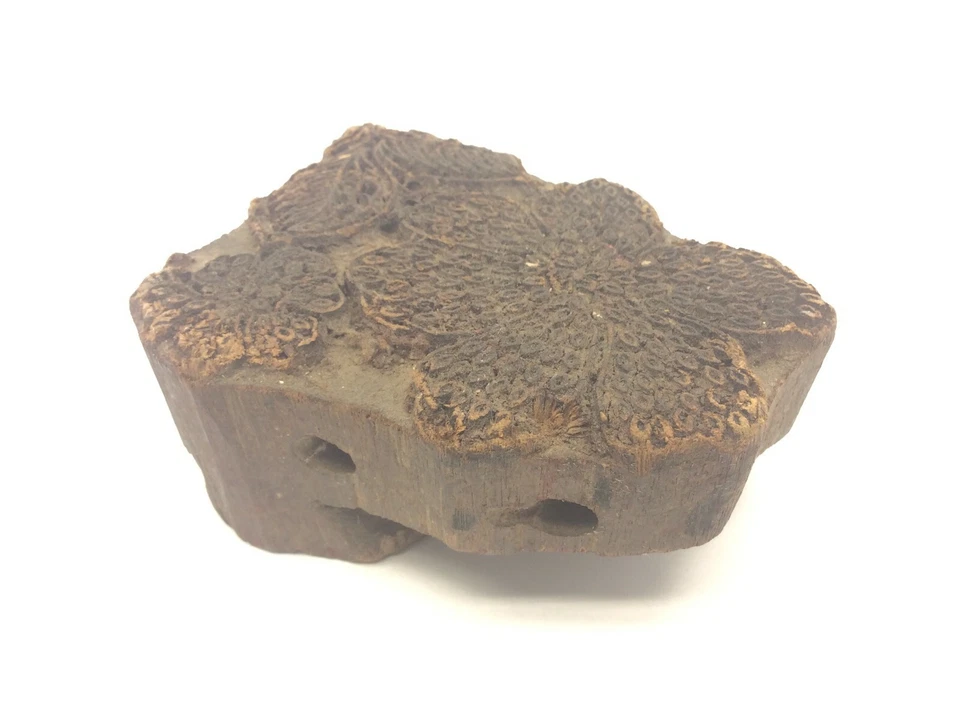 Antique Hand-Carved Primitive Floral Flower Ink Stamp – Wooden Art Block - Image 4 of 4