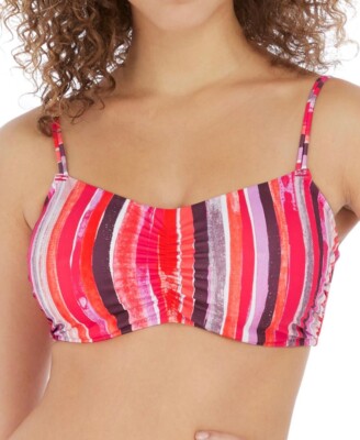 Freya Bali Bay Bikini Oberteil Gr.30F Bügel Bralette Rosa Weiß Gestreift 6782