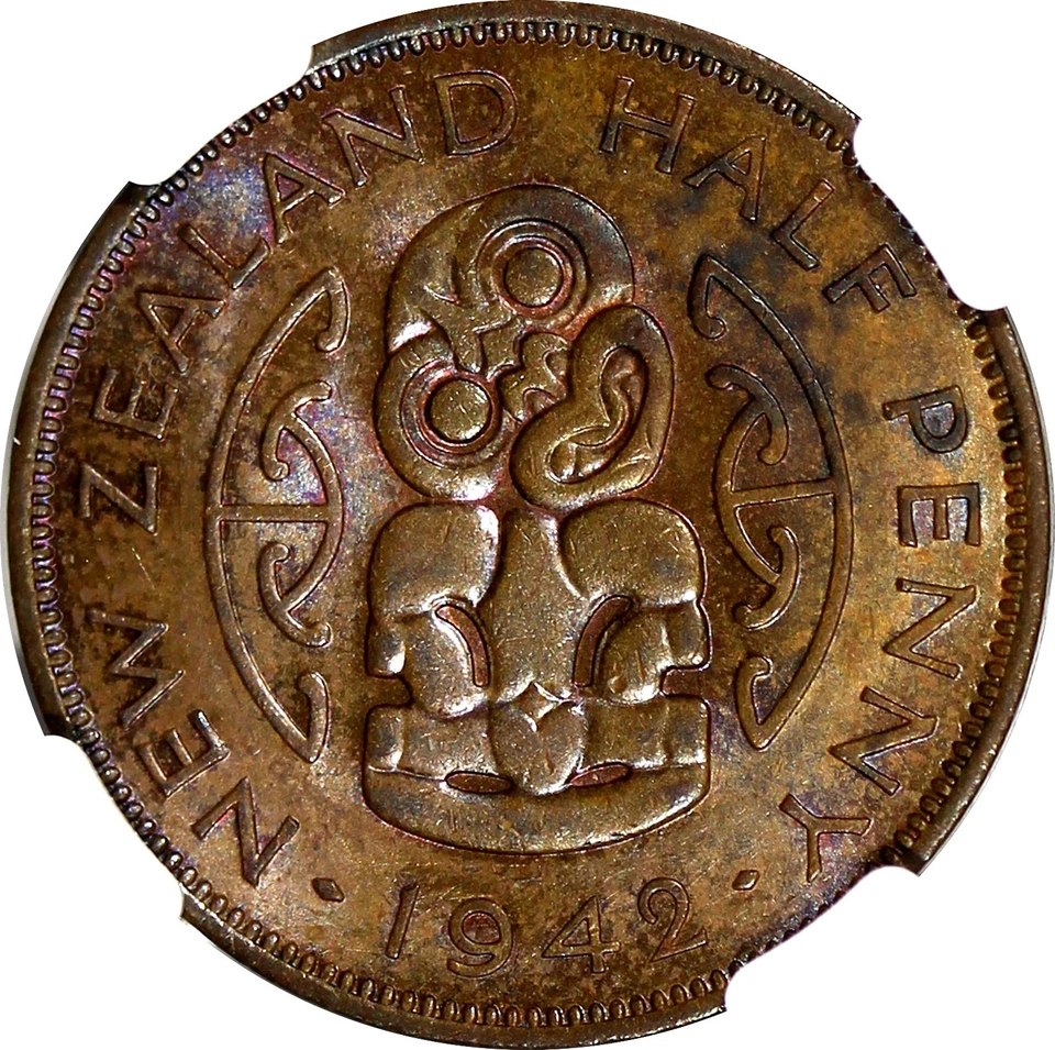 New Zealand George VI Bronze 1942 1/2 Penny NGC MS63 BN KEY DATE SCARCE KM#12(3) - Image 4 of 4