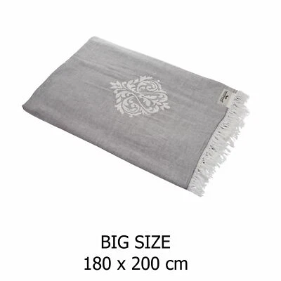 Plaid Bedspread ORNAMENT Grey Couch Blanket Sofa Blanket 180 x 200 cm 100% Cotton