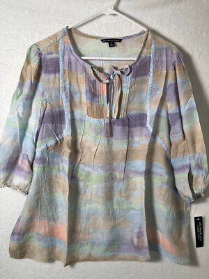 Zac & Rachel Lace Peasant Top Plus Size 2X Pastel Watercolor Whimsical Boho NEW