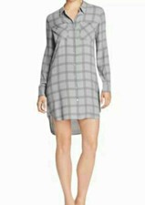 NWT 378 Eileen Fisher Plaid Silk Georgette Crepe ASH Shirt Dress XS