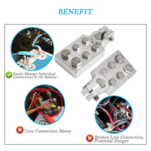 For SAE 6 Spot Battery Terminal Clamps Lead Car Audio Top Post Flat Lug Style - Picture 5 of 9