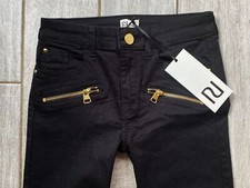 River Island super skinny biker jet black ankle Jeans utility zips 8 R W26 L27