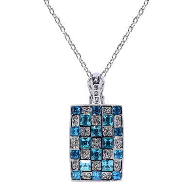 Elegant Blue Topaz Women Jewelry 925 Sterling Silver Necklace (Pendant + Chain) 