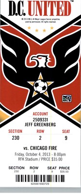 Chicago Fire FC vs D.C. United 10/4/2013 Full Ticket - Jeff Larentowicz Goal