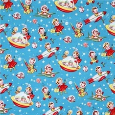Michael Miller Retro Rocket Rascals Vintage Space Cotton Fabric  BTY 36" x 43"
