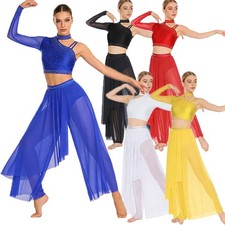 Womens Outfit Latin Dancewear Performance Dance Suit Two-Piece Lyrical Pants