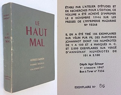 LE HAUT MAL de GEORGES SIMENON - CALMANN-LEVY, 1946 (EO) Un des 104 exemplaires