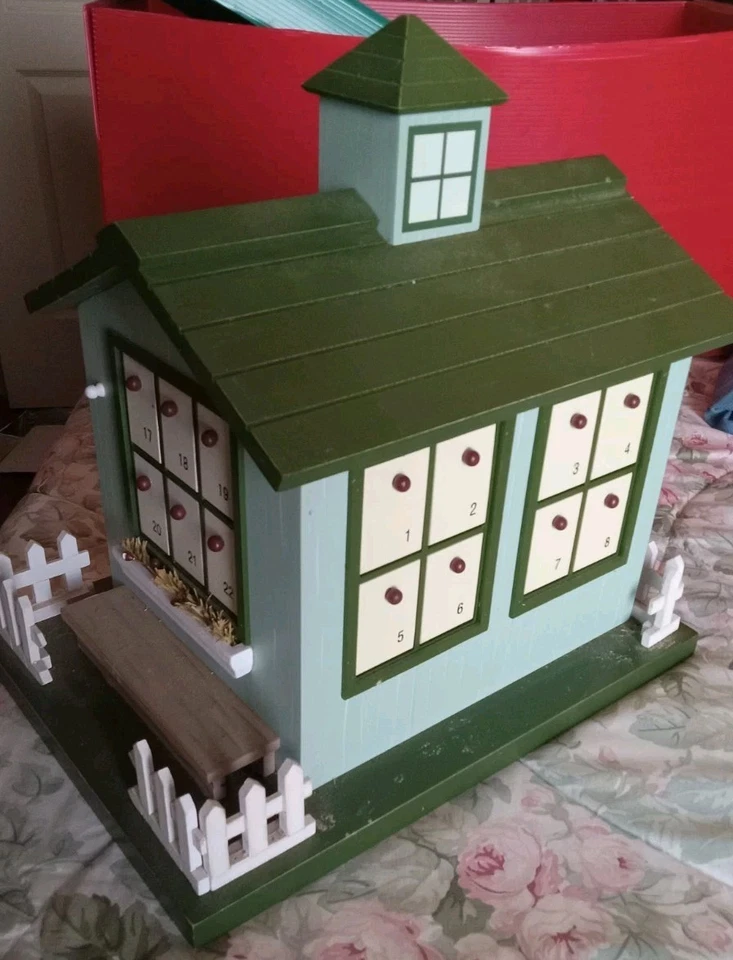 Christmas Wood Garden Shed Advent Calendar Cottage Swivel Base 24 Doors Complete - Image 2 of 4