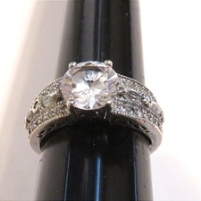 Sterling Silver Engagement Ring Clear Round Cut Center 9mm CZ Stone Pave Band