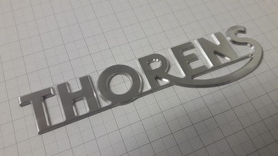 THORENS Logo aus Aluminium 15./10. CNC gefräst Dim 120 x 30 mm