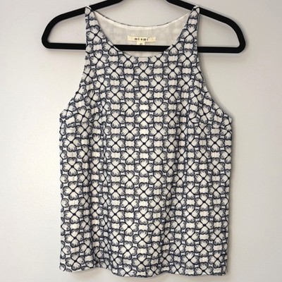 Francescas Mi Ami Embroidered High Neck Tank Top Woman's XS White Navy