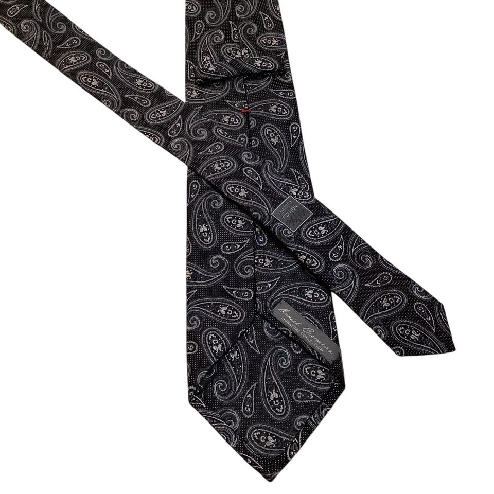 DANIEL CREMIEUX Sevenfold Mens Silk Necktie LIMITED Luxury PAISLEY Black PERFECT - Image 3 of 4