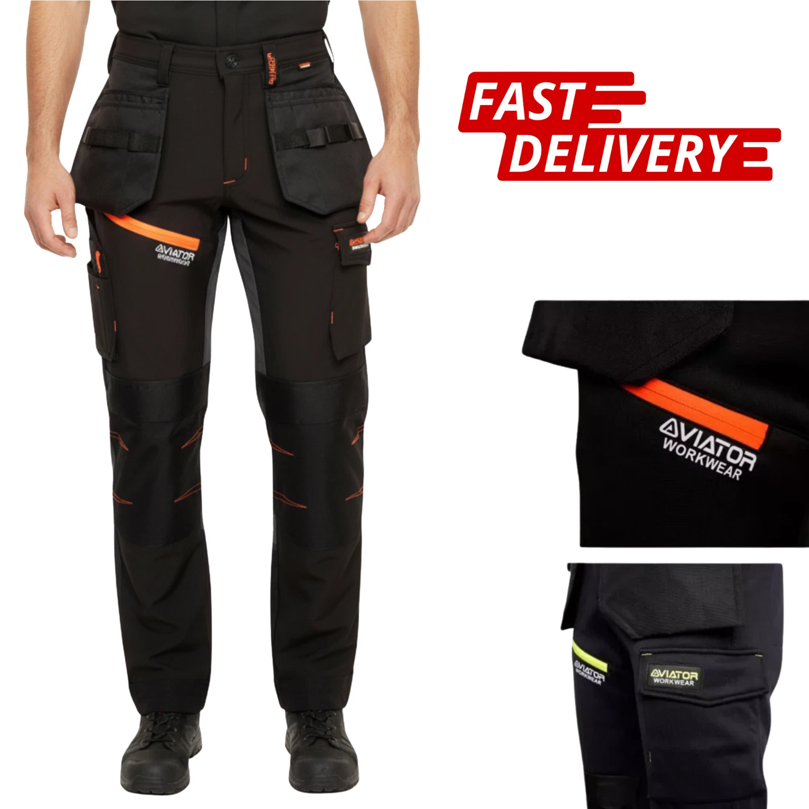 Men's Aviator Workwear Softshell Cargo Trouser Black/grey/navy Waterproof Paints
Opens in a new wind