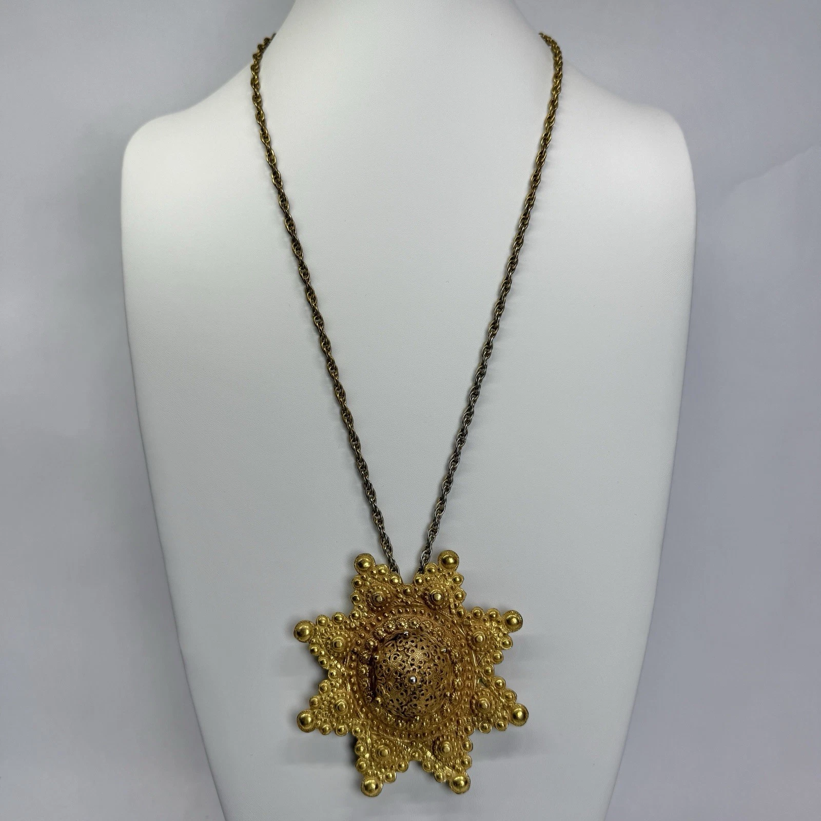 ADELE SIMPSON Huge Byzantine Couture Gold Tone Vintage Necklace Jewelry N232