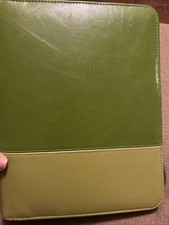 Franklin Covey Classic Zipper Planner Ring Binder Genuine Green Leather 7 Rings