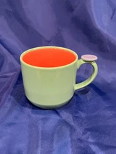 Lindt Stymeist Colorways Mug Aqua Seafoam Green Coral Thumbprint Handle Japan