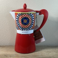 NUOVA Brandani 9 TAZZE Caffettiera Italiana MOKA CATENELLA Alluminio MODELLO SICILIANO Rosso