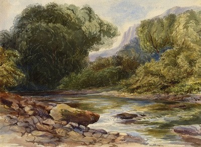 Flusslandschaft nach David Hall McKewan Aquarell Gemälde um 1870 Original