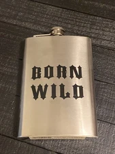 Stainless Steel Flask  with Attached Cap Easy Pour Funnel Born Wild - NEW D002