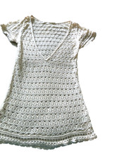 Old Navy Beige Knit Cotton Crochet  V-Neck Quarter Sleeve Mini Dress Top XL