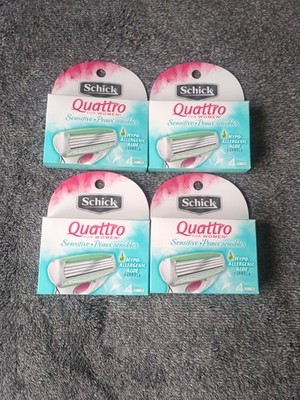 (4) Schick Women's Sensitive Quattro Razor Refills 16 Cartridges Total 