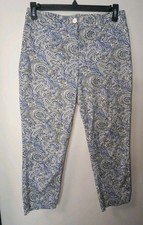 Talbots Blue Paisley Print Straight Leg Ankle Pants Size 8