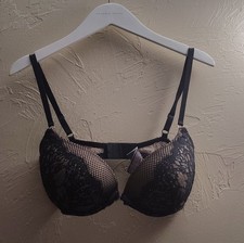 Victoria's Secret Very Sexy Black Push Up Bra 36DD Lace Rhinestone