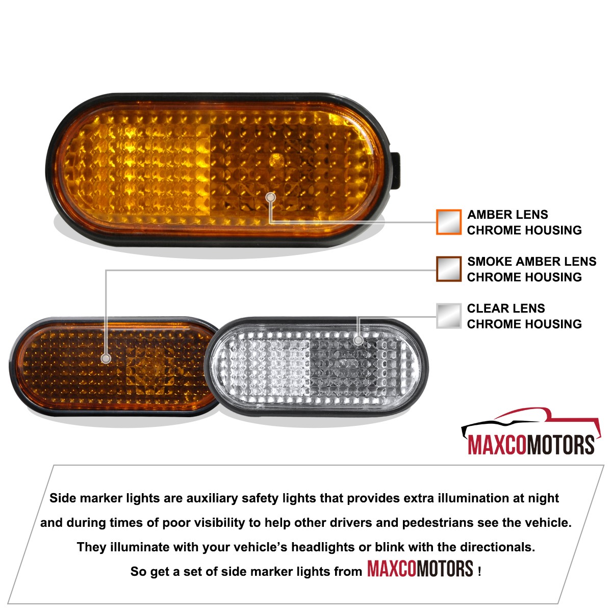 Side Marker Lights Fits 1992-1995 Honda Civic Flat Fender Turn Signal Lamps Pair