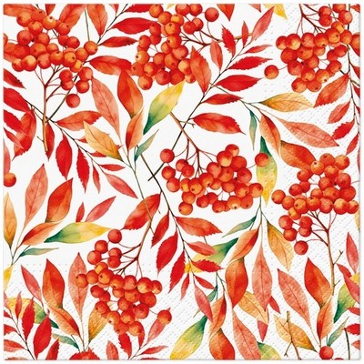 20 Servietten Rowan Autumn Herbstliche Blätter Vogelbeeren Natur orange  33x33cm
