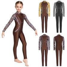 Kids Girls Jumpsuit Stage Leotard Rhinestone Gymnastics Festival Dance Back Zip