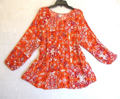 Old Navy Blouse Women's Plus Size 3X Orange/Multicolored Floral Keyhole BOHO