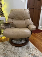 Ekornes Stressless Large RENO "Sand" Leather Swivel Recliner Chair 